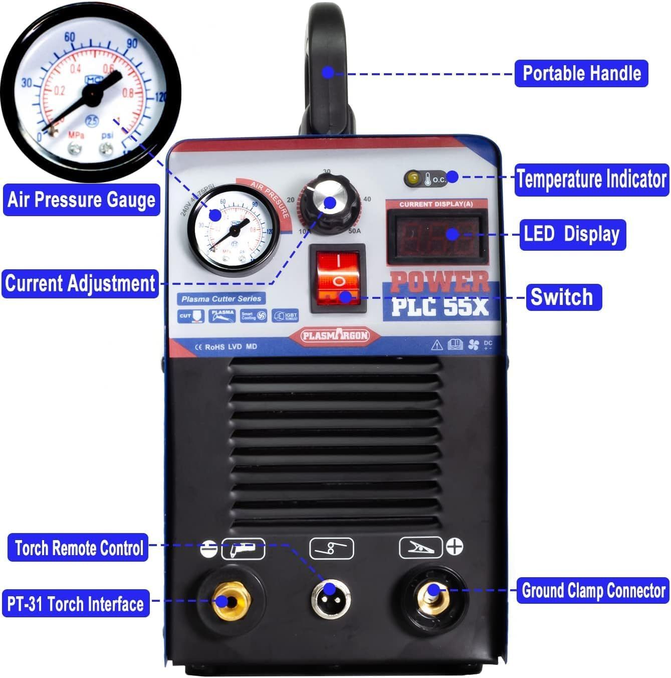 55A Plasma Cutter Machine 230V IGBT Inverter, 12mm Cutting Capacity