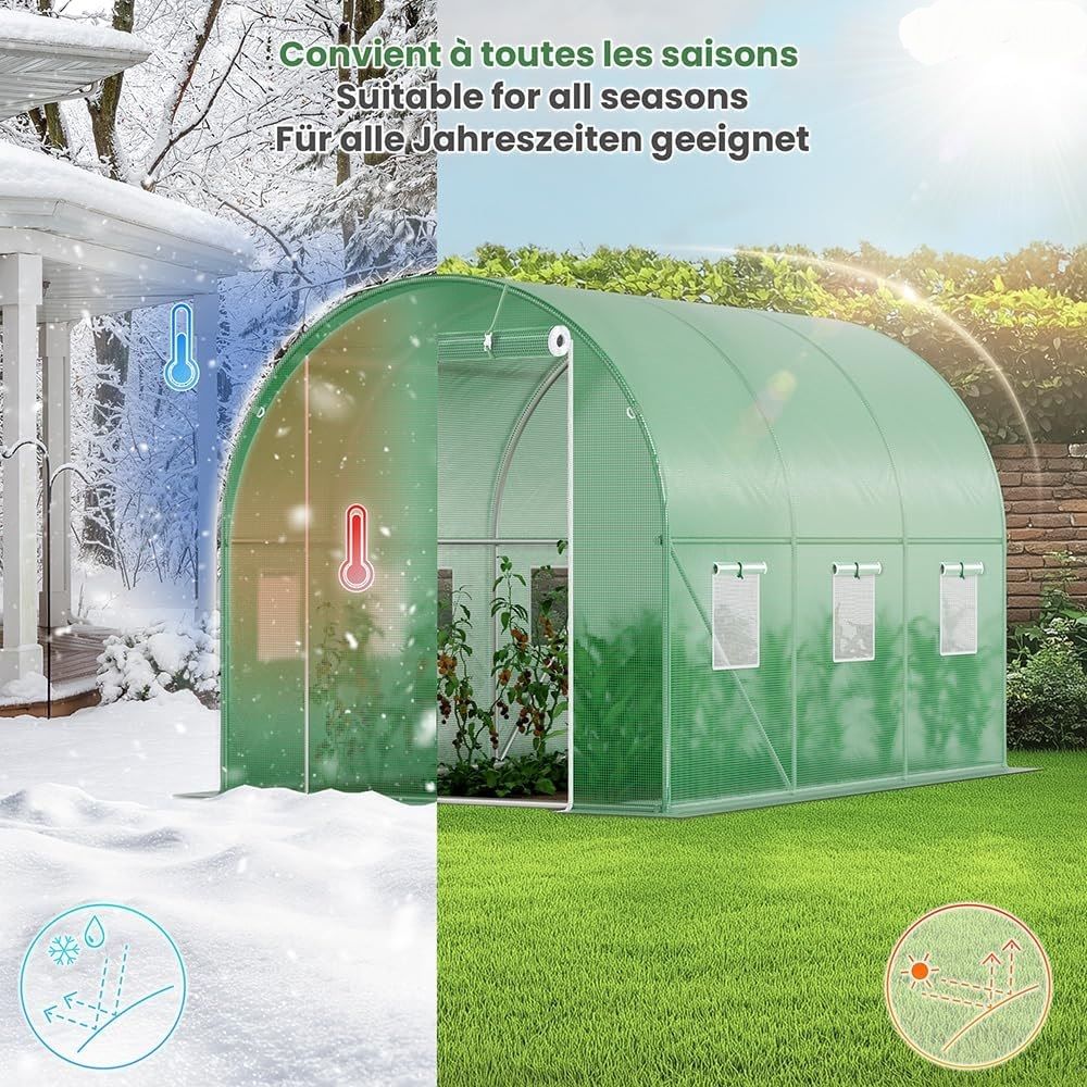 Polytunnel Walk-In Greenhouse – 3 × 2 × 2 m, Green