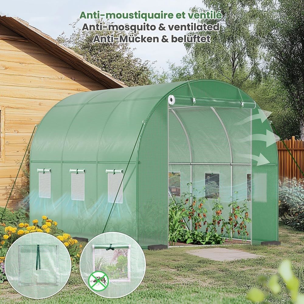 Polytunnel Walk-In Greenhouse – 3 × 2 × 2 m, Green