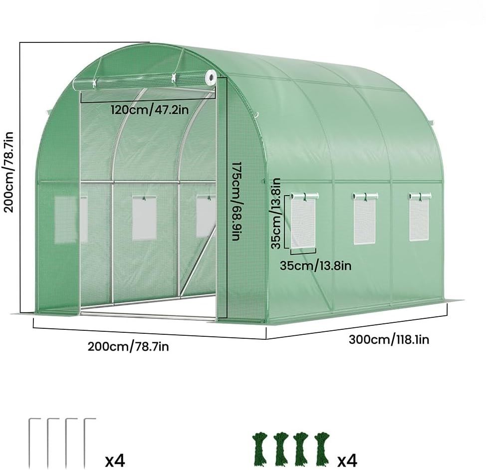 Polytunnel Walk-In Greenhouse – 3 × 2 × 2 m, Green