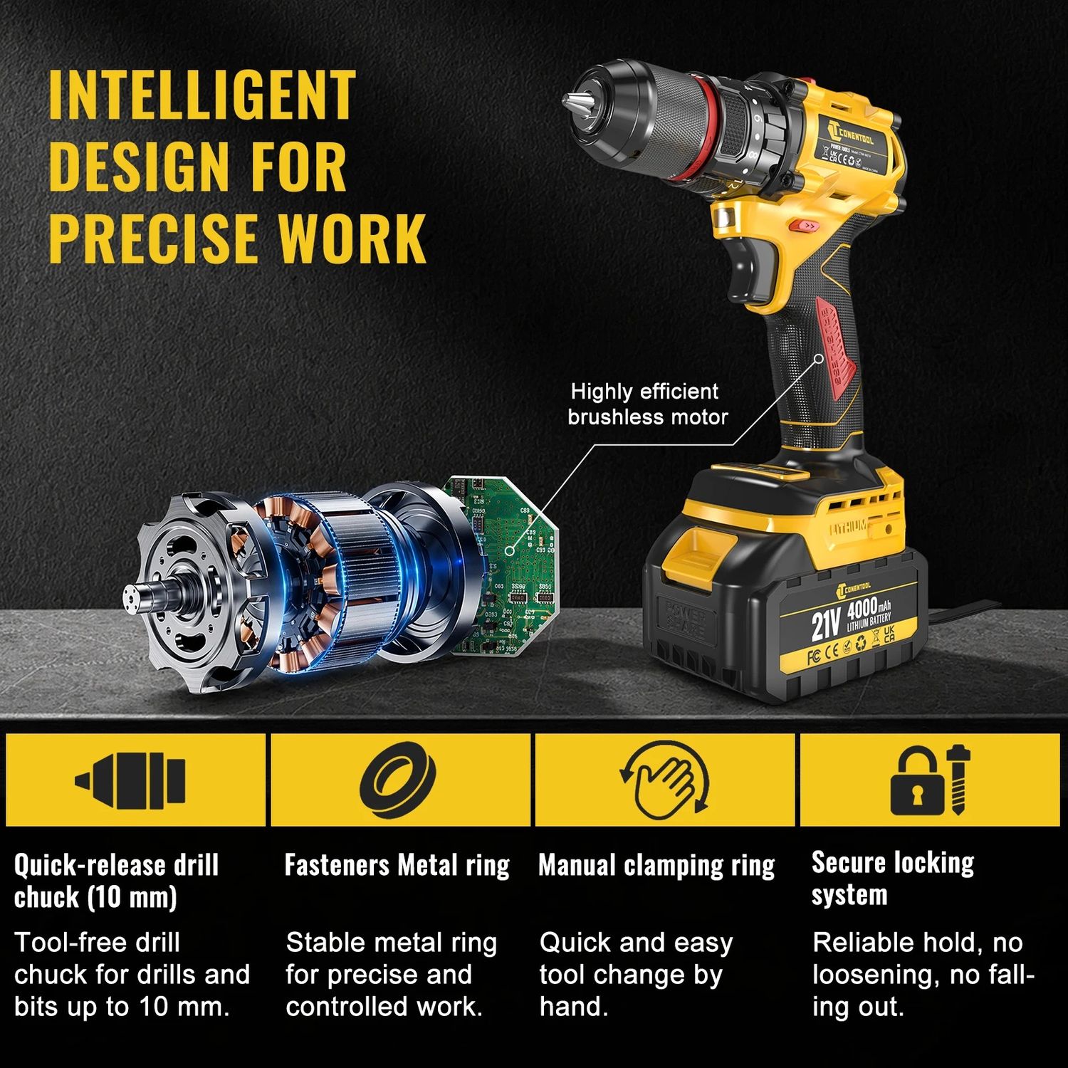21V Brushless Cordless Drill &amp; Impact Wrench Combo Kit 4000mAh Battery
