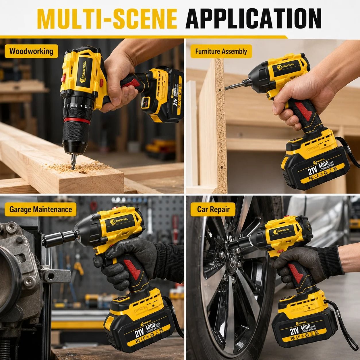 21V Brushless Cordless Drill &amp; Impact Wrench Combo Kit 4000mAh Battery