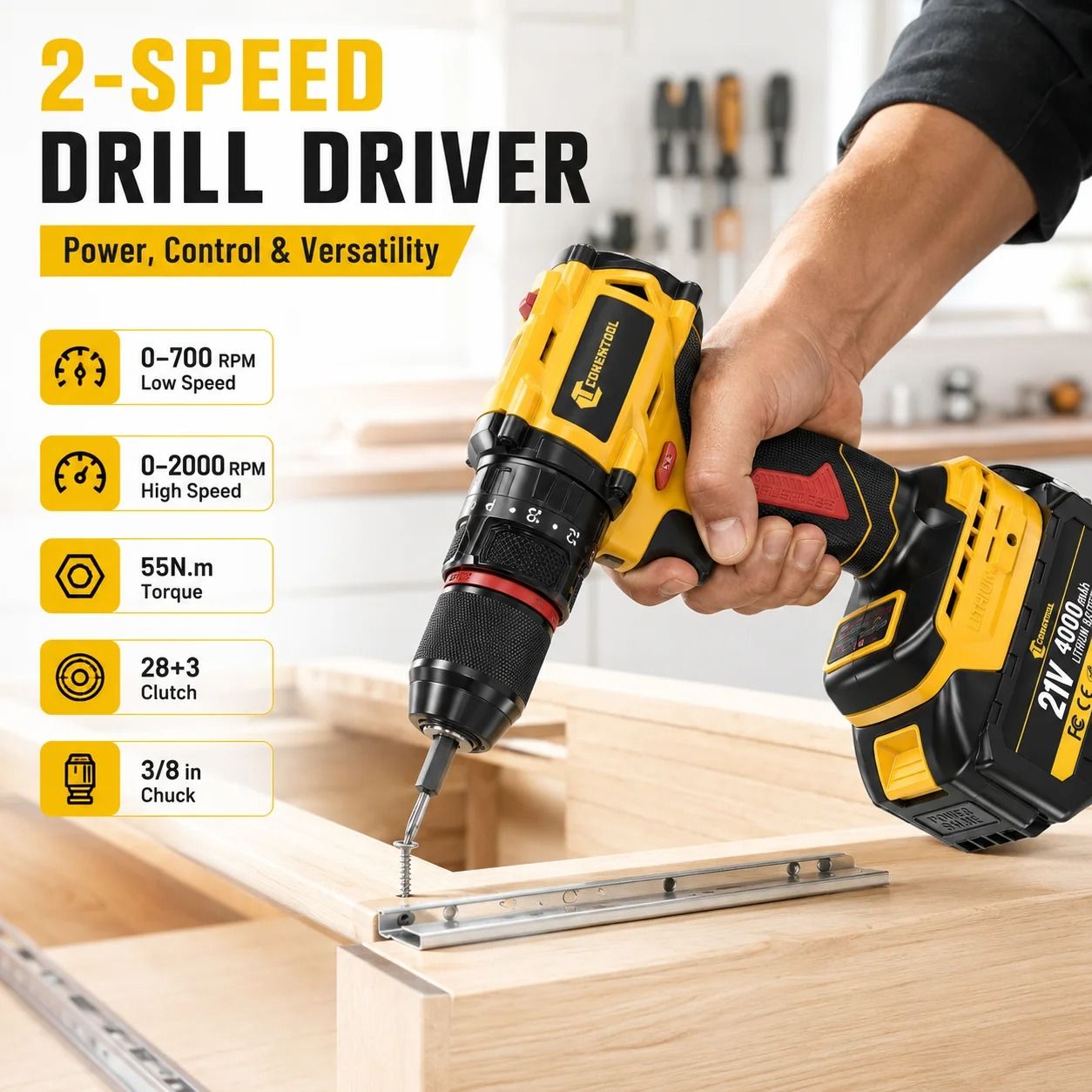 21V Brushless Cordless Drill &amp; Impact Wrench Combo Kit 4000mAh Battery