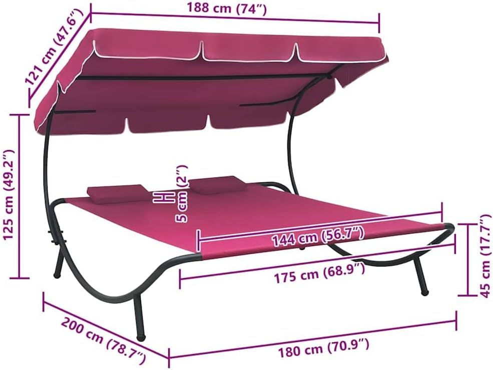 Pink Double Sun Lounger with Canopy