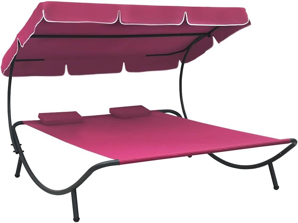 Pink Double Sun Lounger with Canopy