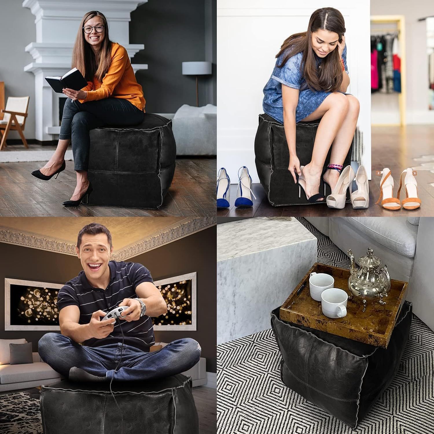 Square Storage Pouffe Ottoman Waterproof Footstool