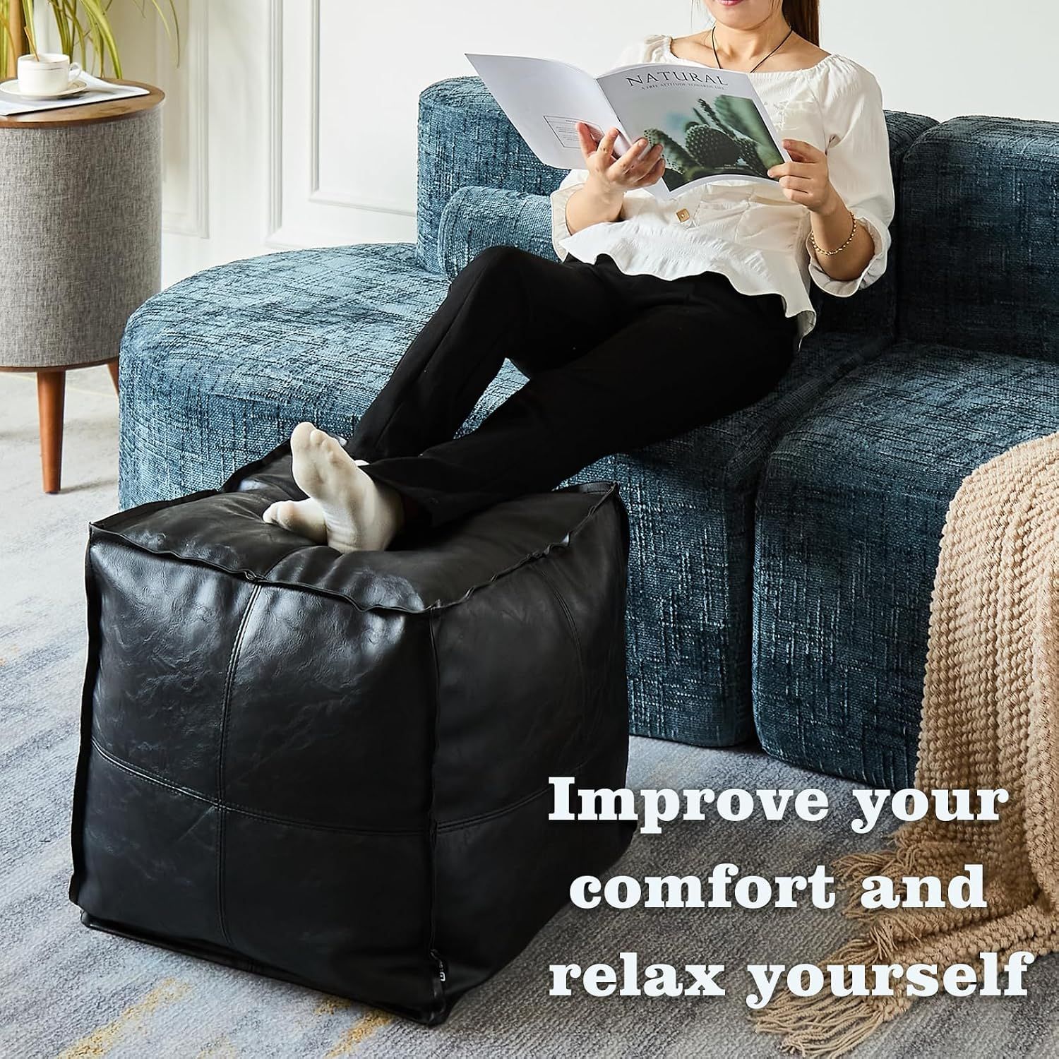 Square Storage Pouffe Ottoman Waterproof Footstool