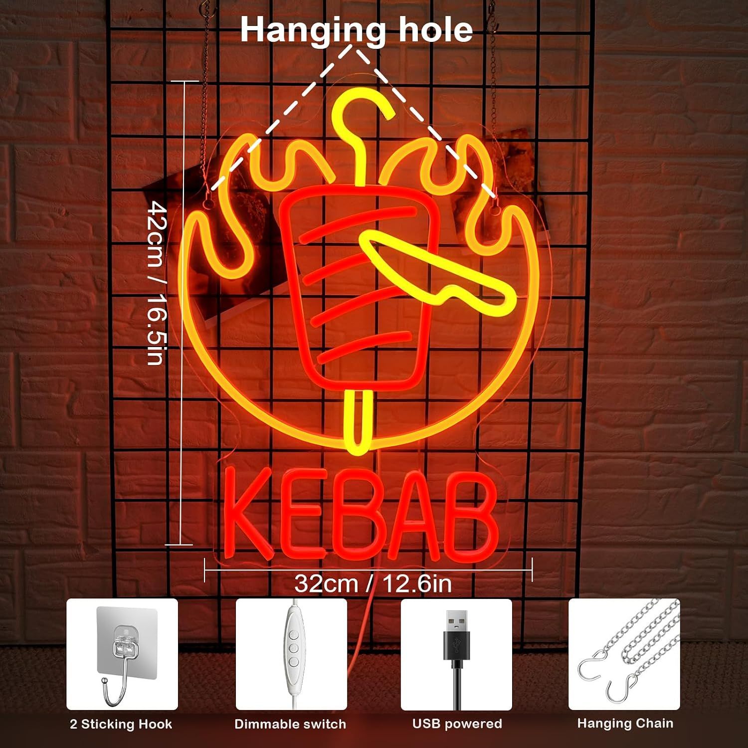 Kebab Neon Sign LED Wall Decor Restaurant Light
