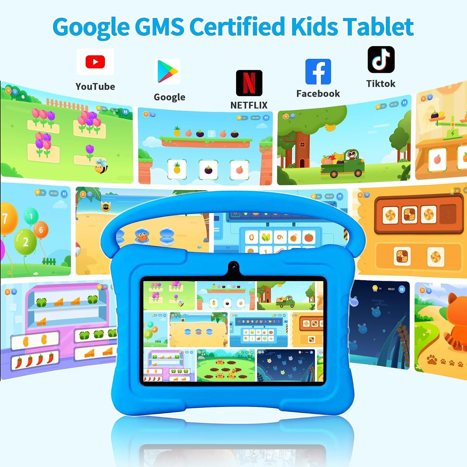 Kids Android 13 Tablet 7", 32GB ROM, Dual Camera, WiFi &amp; Parental Control – Blue