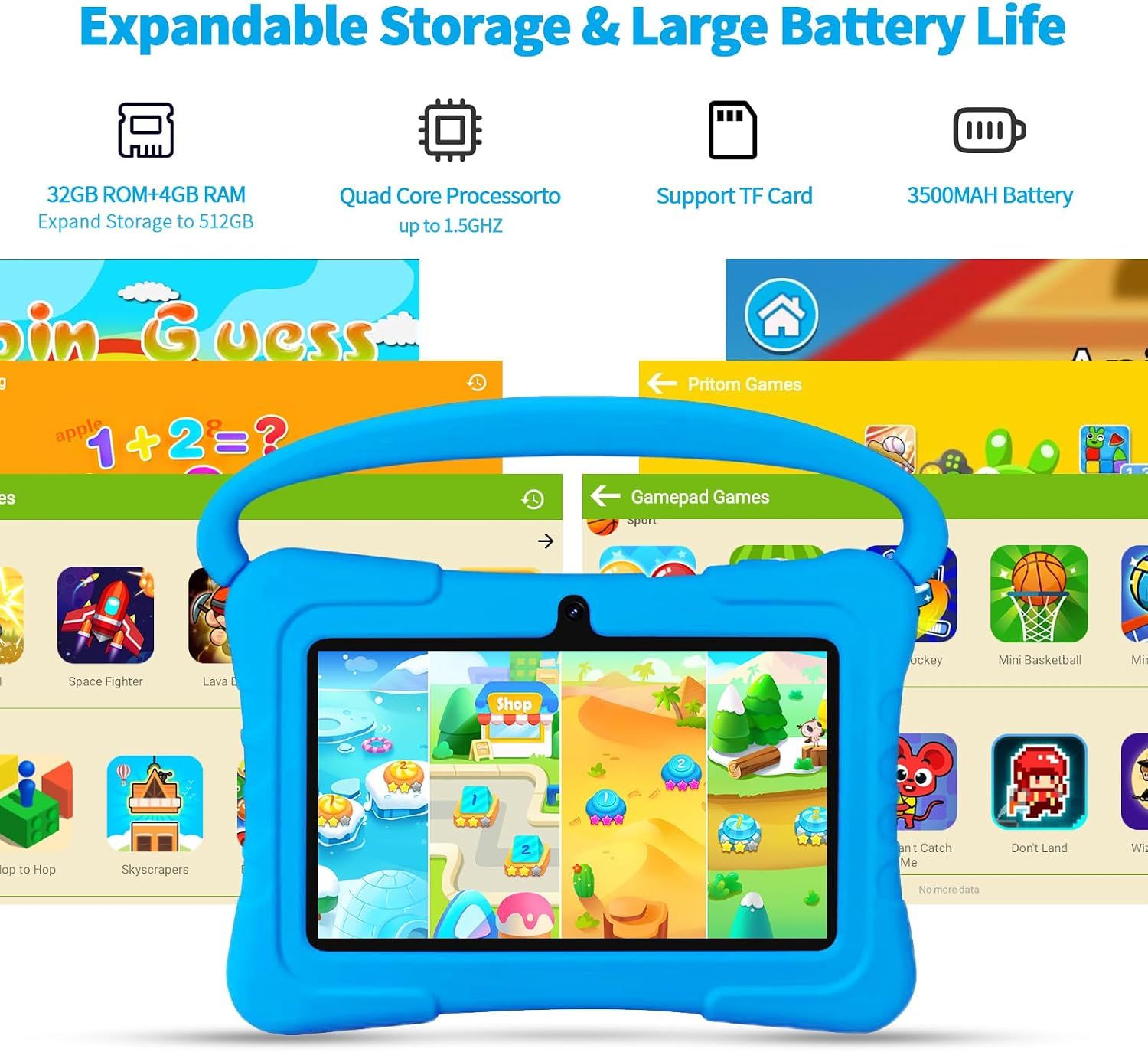 Kids Android 13 Tablet 7", 32GB ROM, Dual Camera, WiFi &amp; Parental Control – Blue