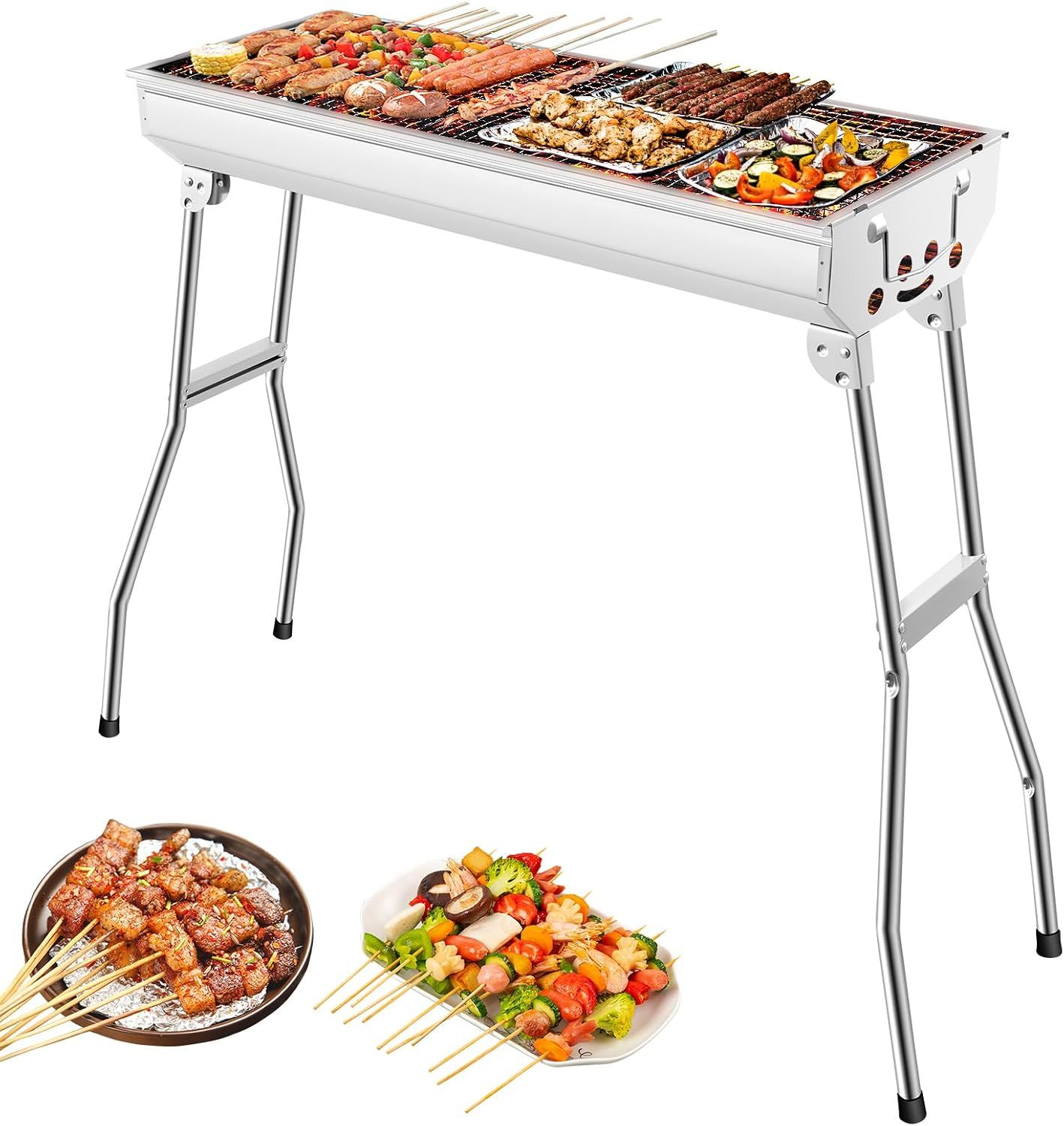 Stainless steel Charcoal Grill – Large Outdoor BBQ with Side Shelves