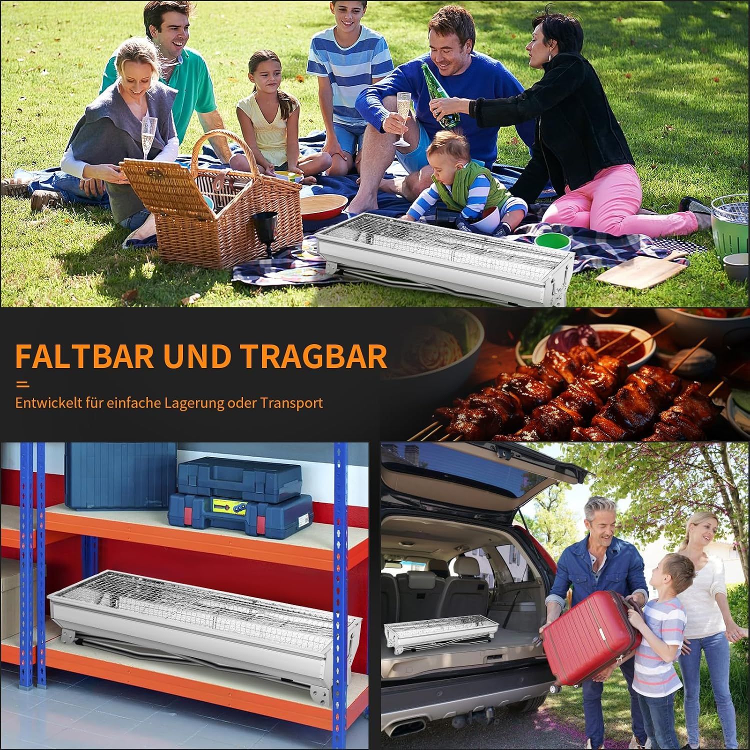 Stainless steel Charcoal Grill – Large Outdoor BBQ with Side Shelves