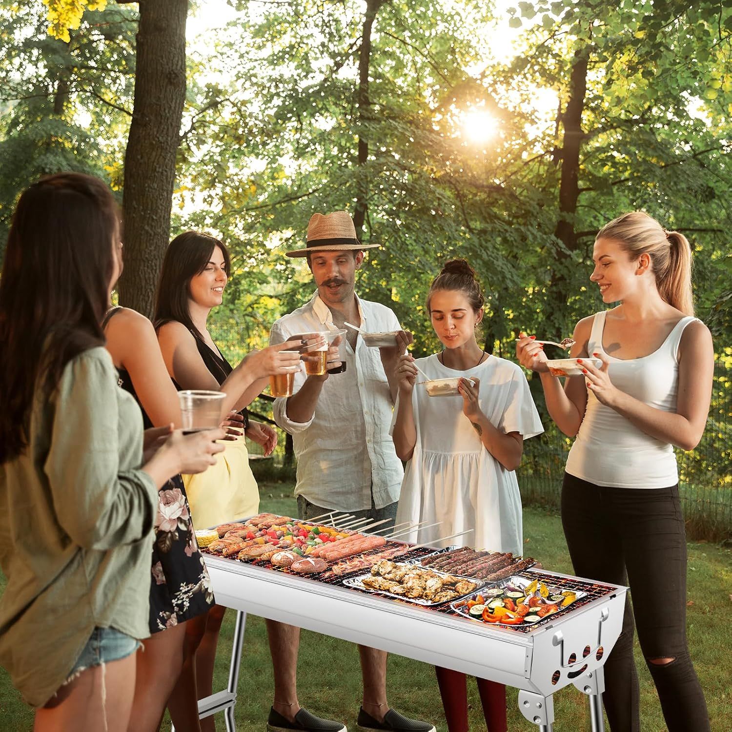 Stainless steel Charcoal Grill – Large Outdoor BBQ with Side Shelves