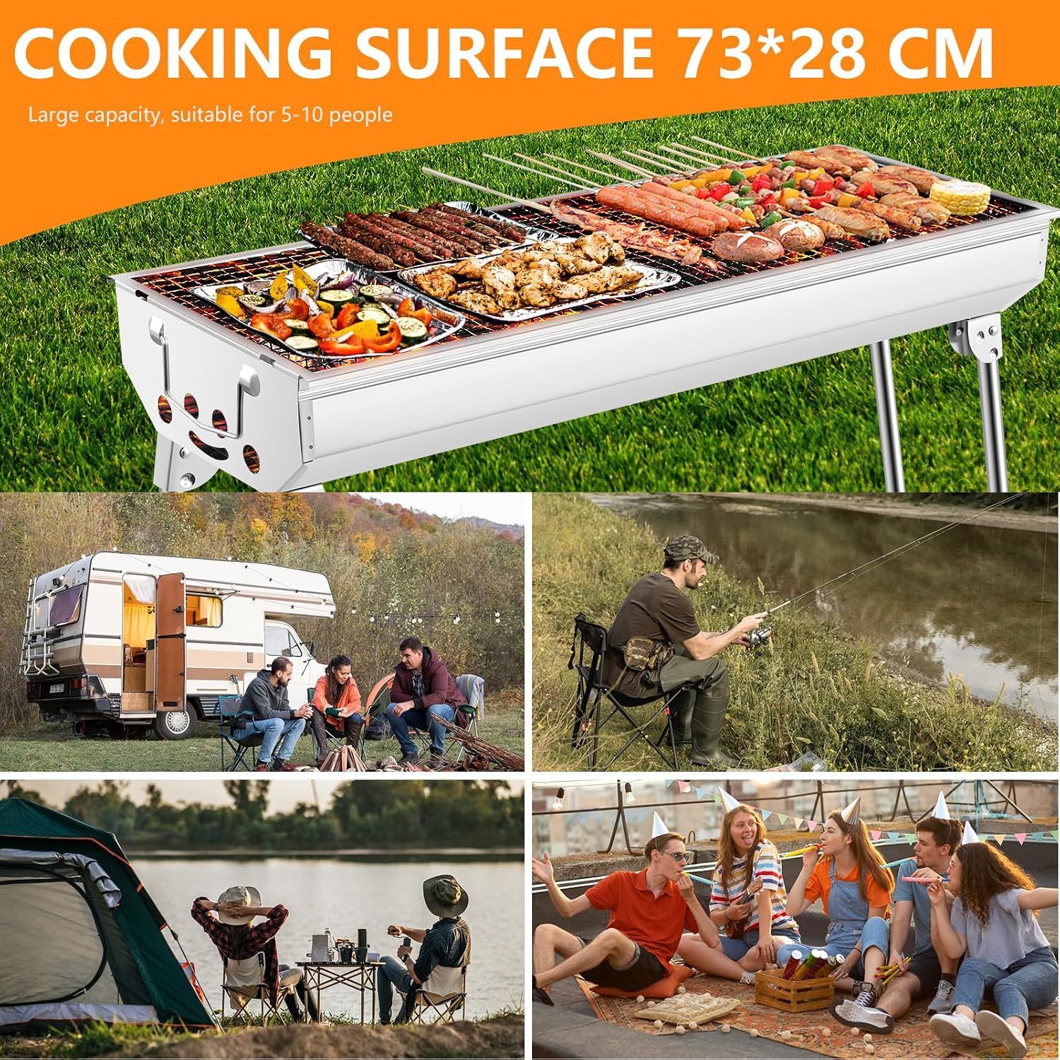 Stainless steel Charcoal Grill – Large Outdoor BBQ with Side Shelves