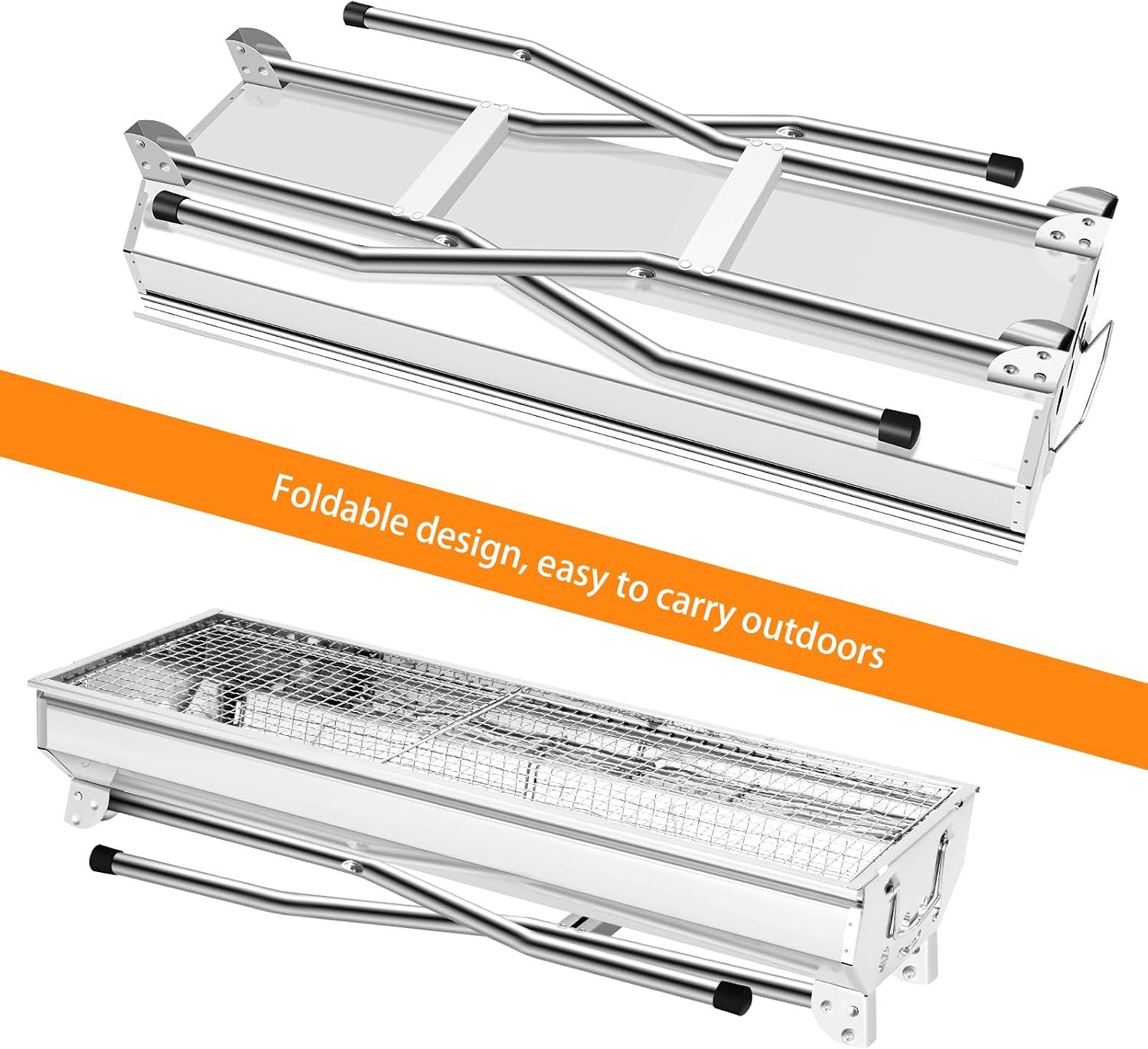 Stainless steel Charcoal Grill – Large Outdoor BBQ with Side Shelves
