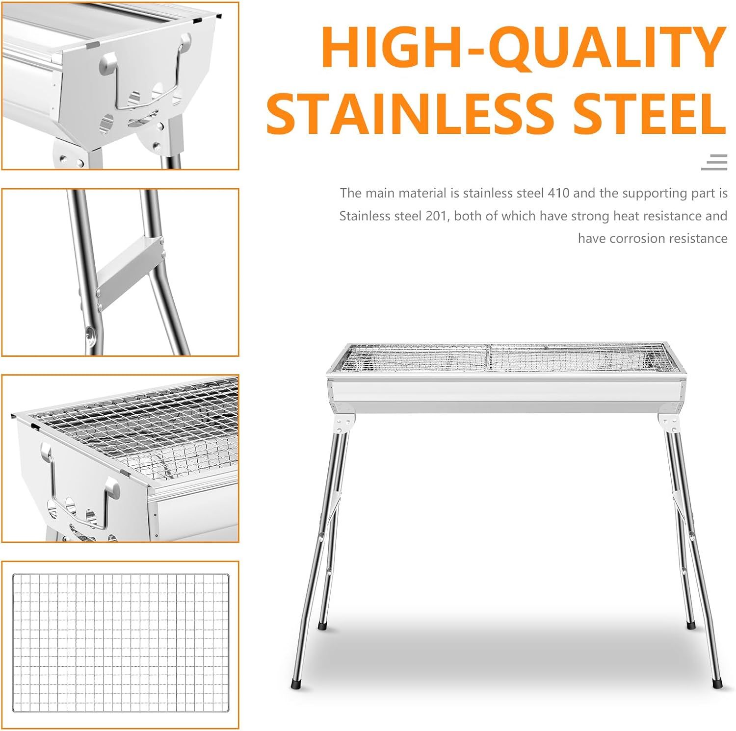 Stainless steel Charcoal Grill – Large Outdoor BBQ with Side Shelves