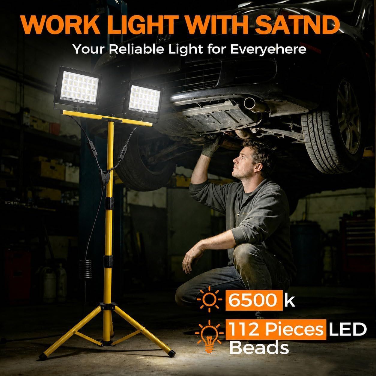 Professional 120W LED Work Light with Adjustable Tripod – 11,000 Lumens