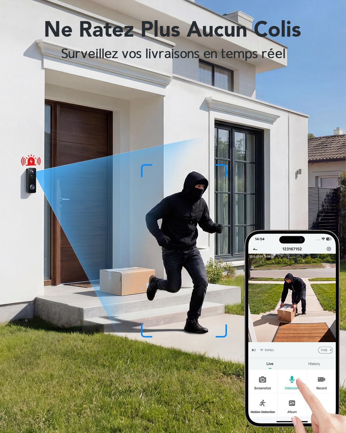 Outdoor Waterproof Wireless Doorbell — 180° Full View Security Camera, PIR Motion Sensor, Two-Way Audio, 2.4GHz WiFi Connection, SD Card Recording