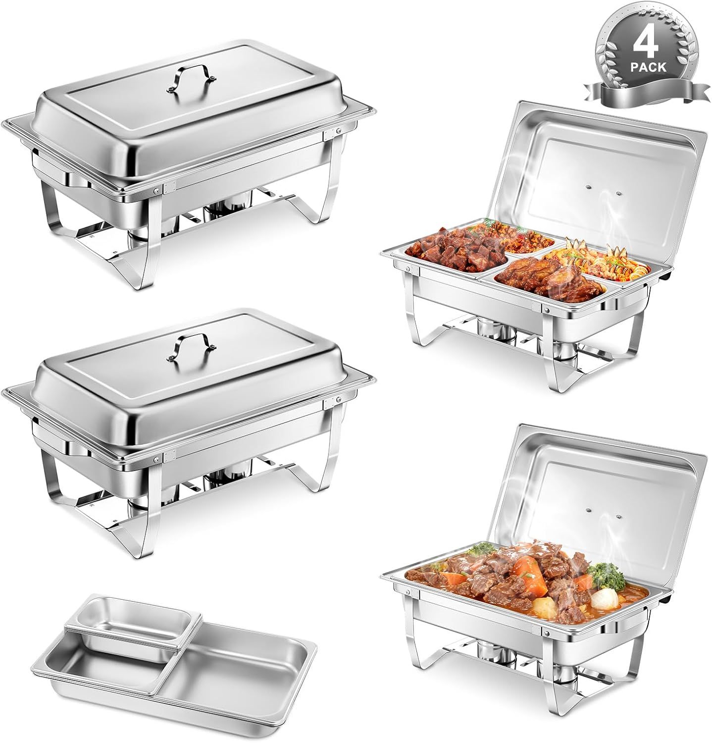 4PCS 9L Stainless Steel Buffet Warmer Set, Chafing Dish Food Warmer for Catering &amp; Parties