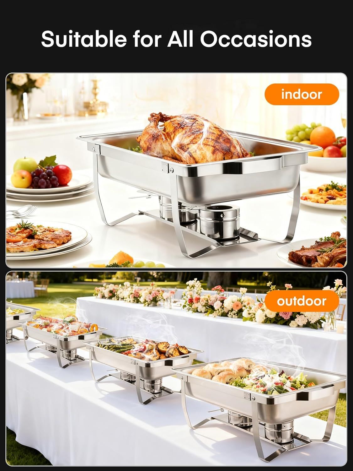4PCS 9L Stainless Steel Buffet Warmer Set, Chafing Dish Food Warmer for Catering &amp; Parties