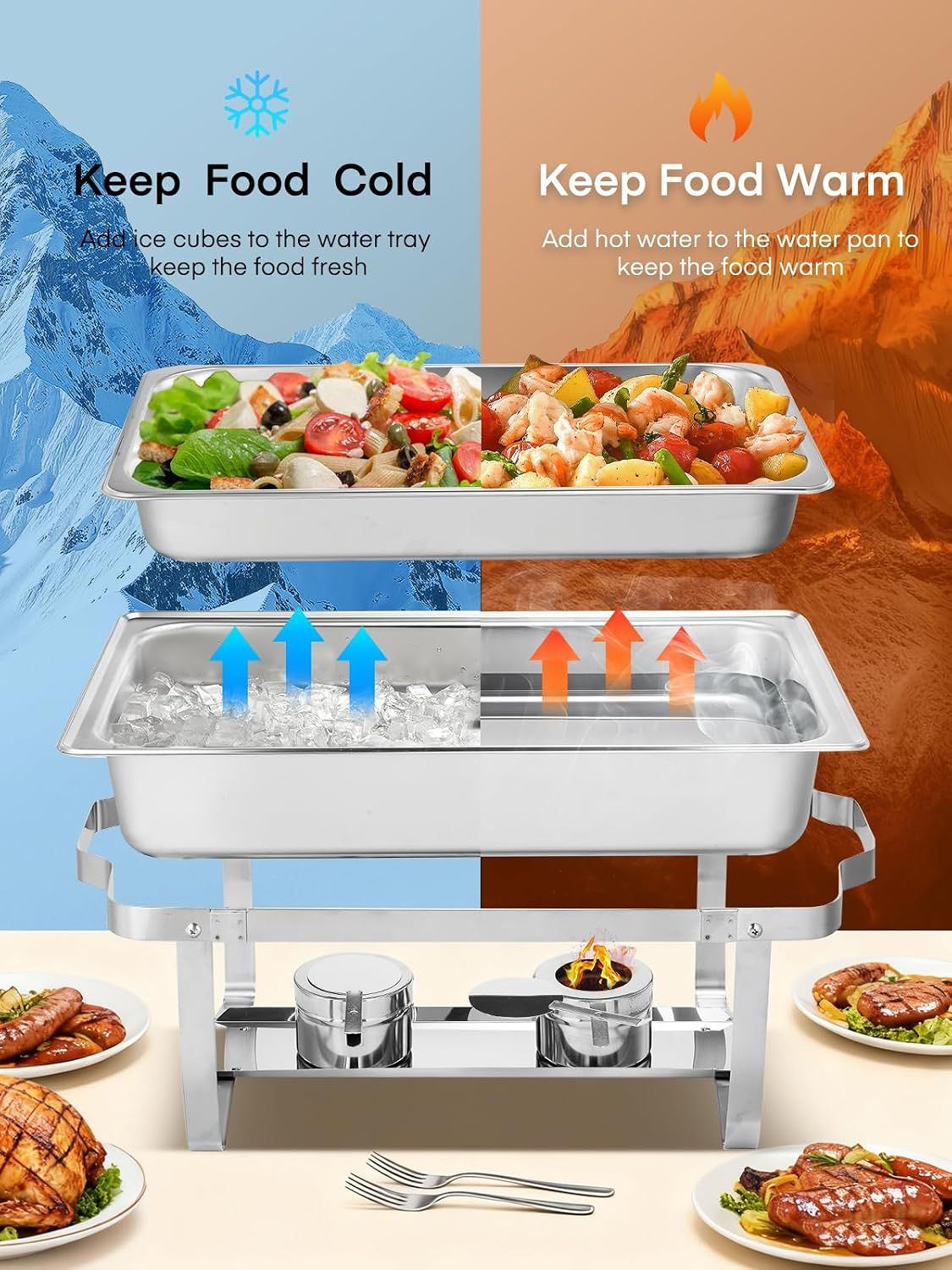 4PCS 9L Stainless Steel Buffet Warmer Set, Chafing Dish Food Warmer for Catering &amp; Parties