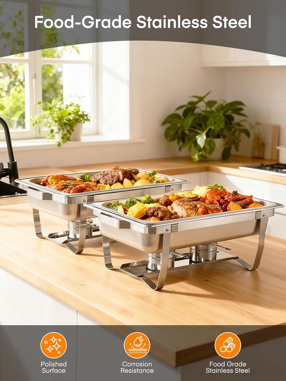 4PCS 9L Stainless Steel Buffet Warmer Set, Chafing Dish Food Warmer for Catering &amp; Parties