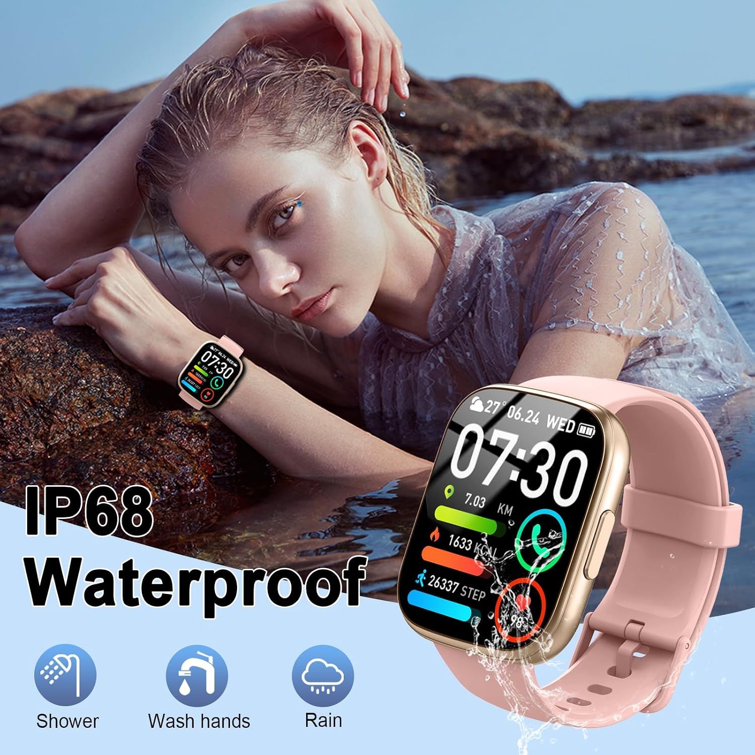 Smartwatch with Bluetooth Calling, 1.95-Inch Display, Fitness Tracker, IP68