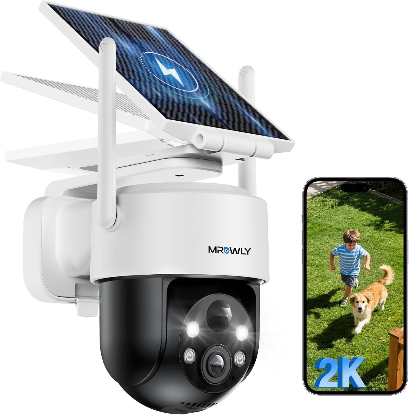 2K Outdoor Solar Security Camera 360° PTZ WiFi Wireless CCTV Camera with Removable Solar Panel PIR Motion Detection Colour Night Vision IP66