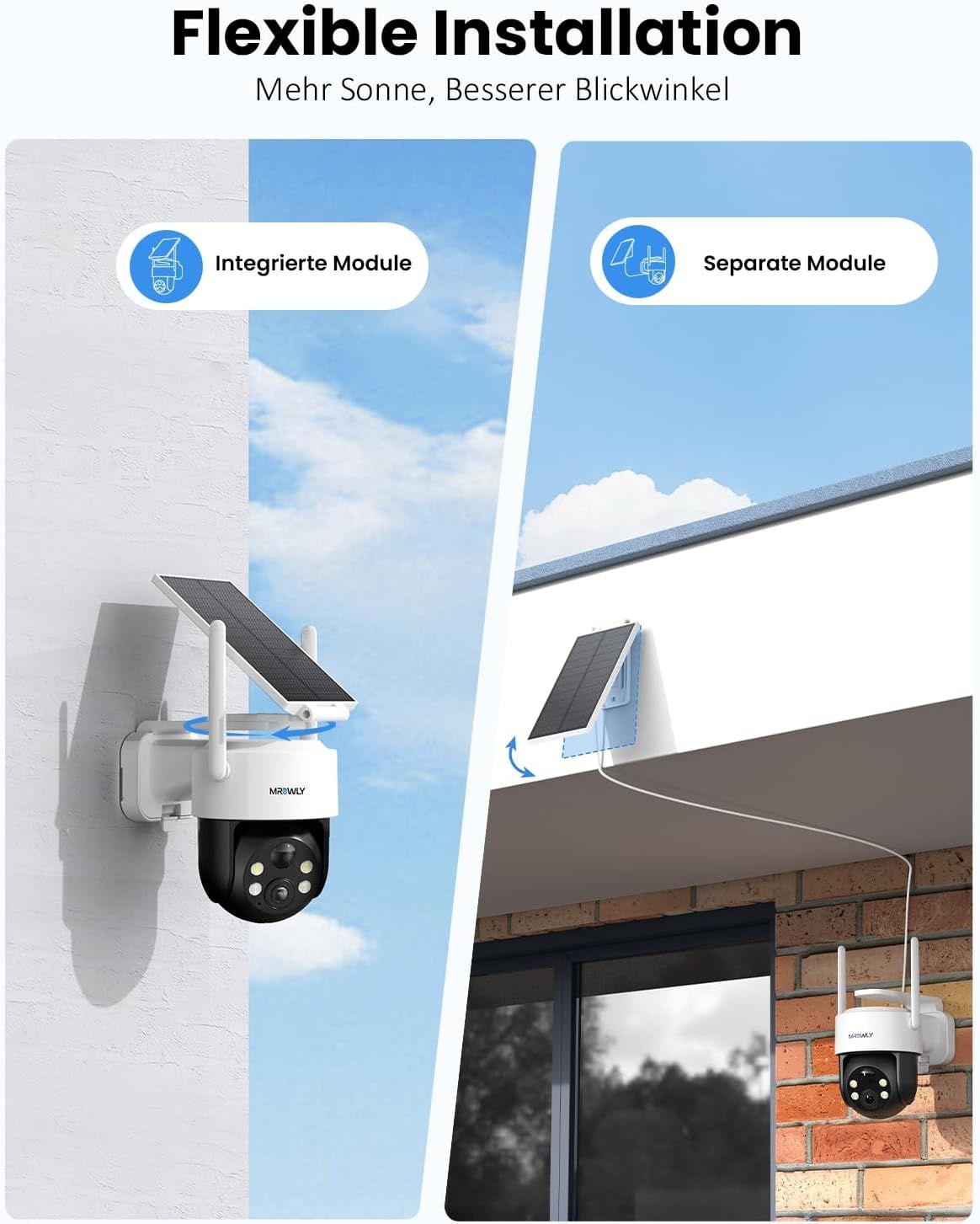 2K Outdoor Solar Security Camera 360° PTZ WiFi Wireless CCTV Camera with Removable Solar Panel PIR Motion Detection Colour Night Vision IP66