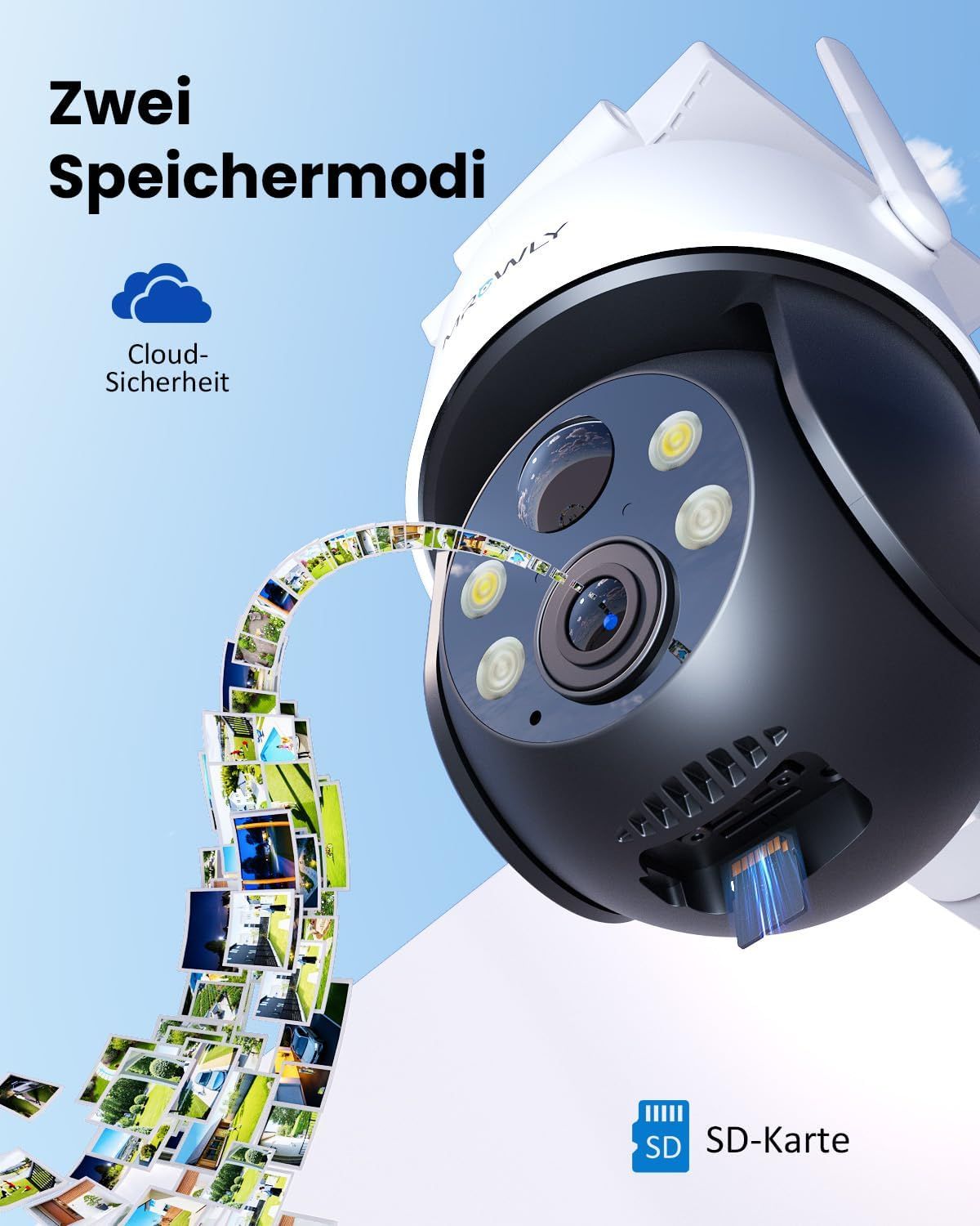 2K Outdoor Solar Security Camera 360° PTZ WiFi Wireless CCTV Camera with Removable Solar Panel PIR Motion Detection Colour Night Vision IP66