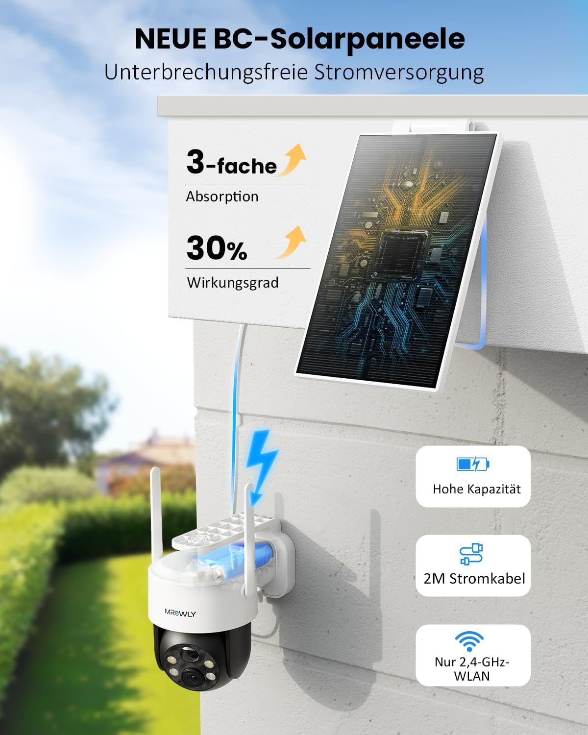 2K Outdoor Solar Security Camera 360° PTZ WiFi Wireless CCTV Camera with Removable Solar Panel PIR Motion Detection Colour Night Vision IP66