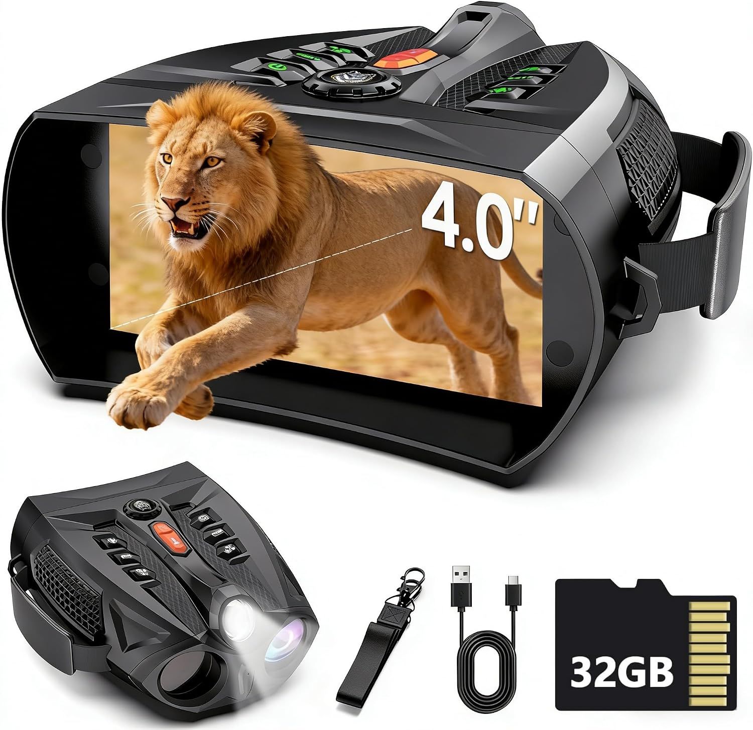 4K Digital Night Vision Binoculars with 4" Screen, 10X Zoom &amp; 5000mAh Battery