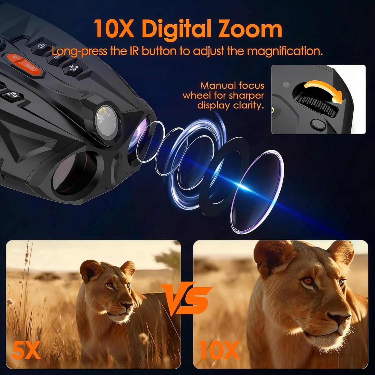 4K Digital Night Vision Binoculars with 4" Screen, 10X Zoom &amp; 5000mAh Battery