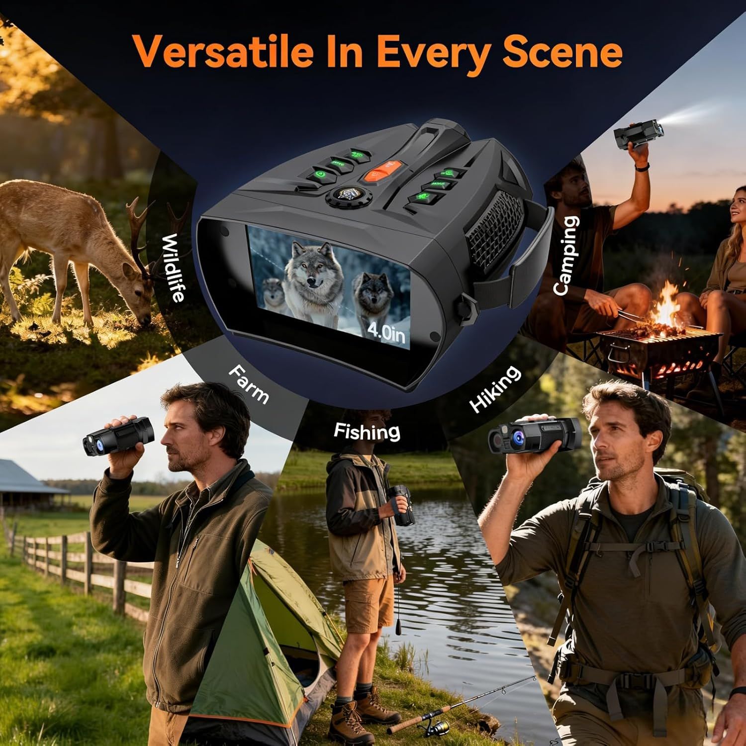 4K Digital Night Vision Binoculars with 4" Screen, 10X Zoom &amp; 5000mAh Battery