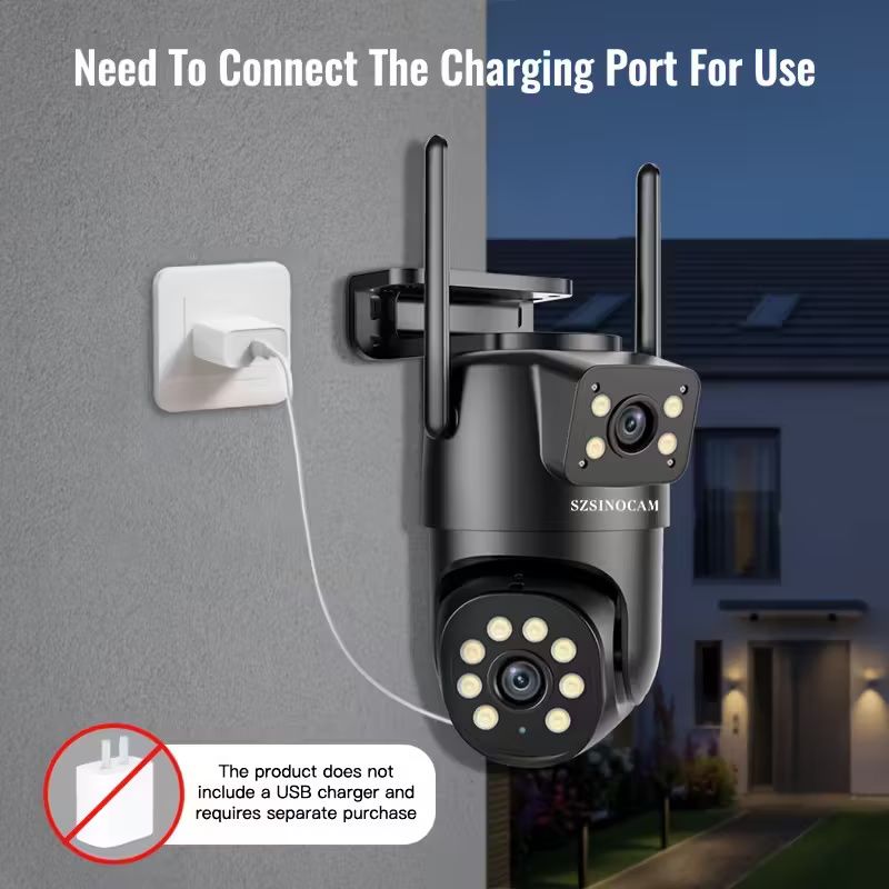 Outdoor PTZ WiFi Security Camera Dual Lens Screen