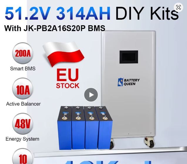48V 320Ah LiFePO4 Battery with JK BMS, 16kWh Home Solar Energy Storage System