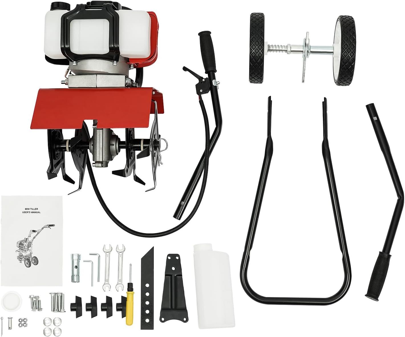 52cc Petrol Garden Tiller Cultivator 1.9KW, 30cm Working Width Rototiller with 4 Steel Blades for Soil Preparation