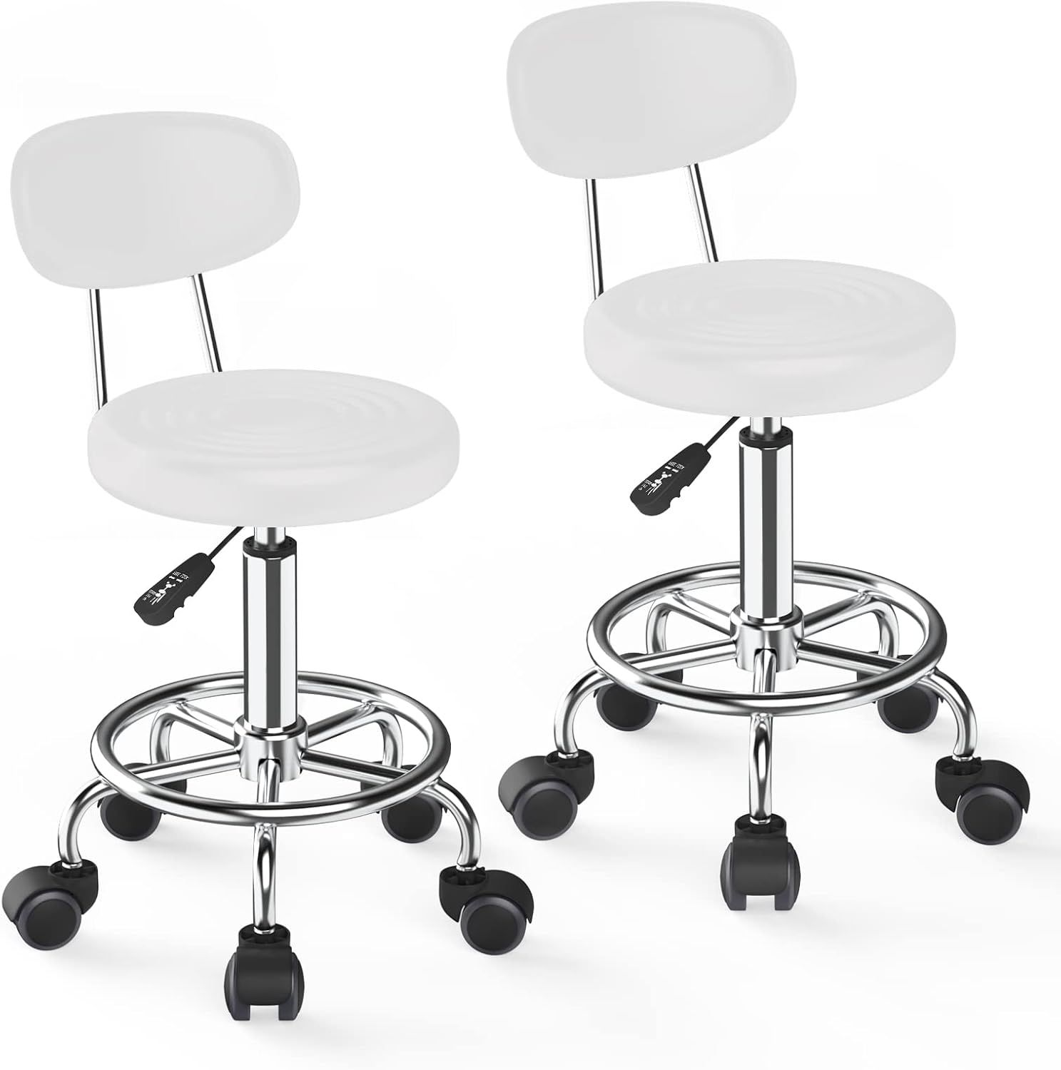 Adjustable Rolling Work Stool with Backrest