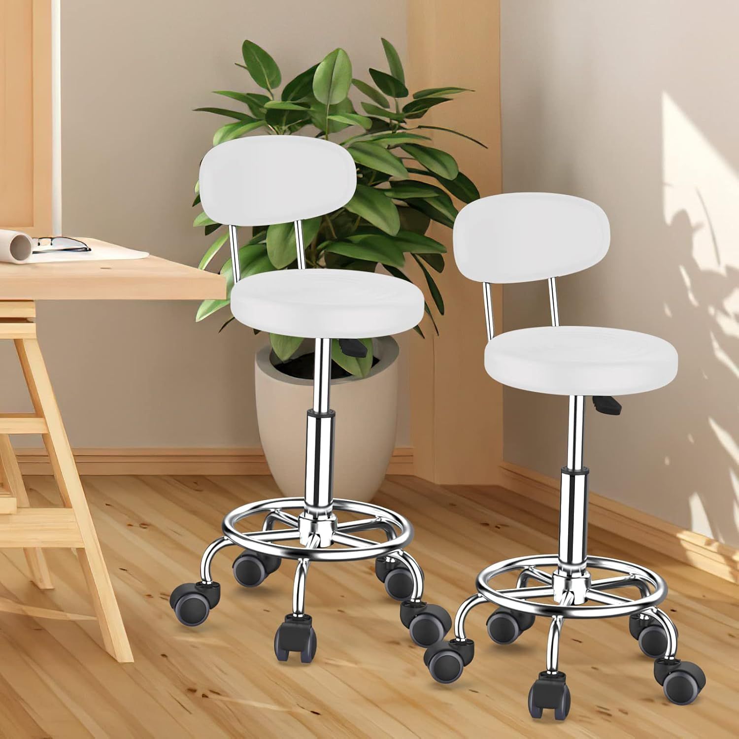 Adjustable Rolling Work Stool with Backrest