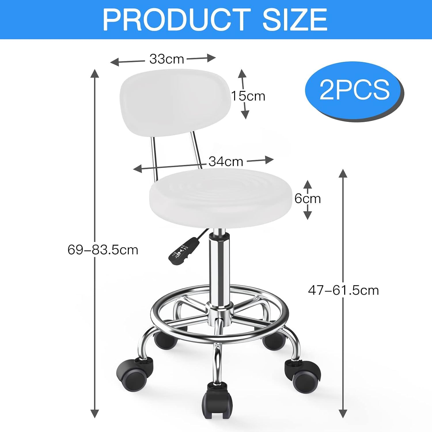 Adjustable Rolling Work Stool with Backrest