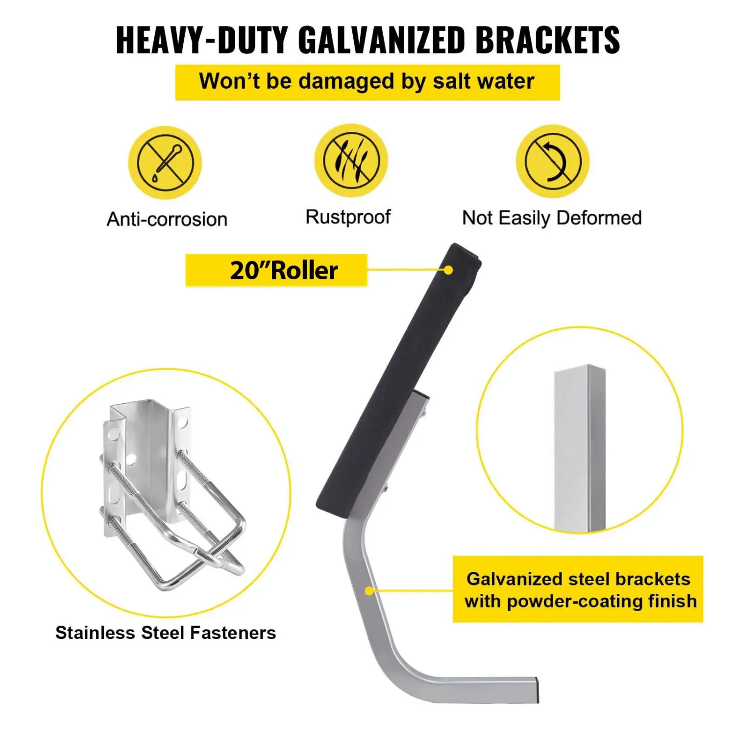 Boat Trailer Guide Ons 20 Inch Pair Steel Bunk Board Guides with Mounting Kit