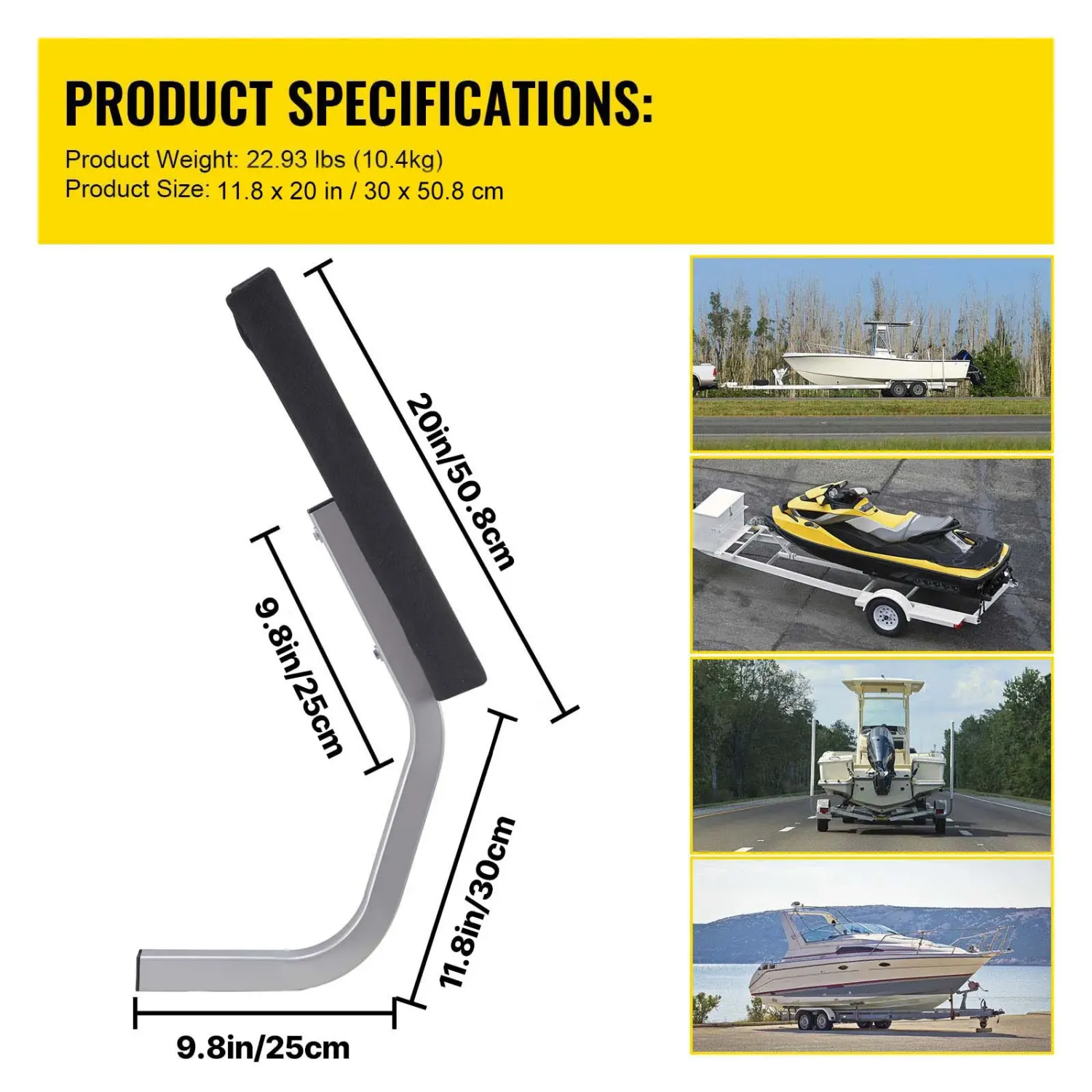 Boat Trailer Guide Ons 20 Inch Pair Steel Bunk Board Guides with Mounting Kit