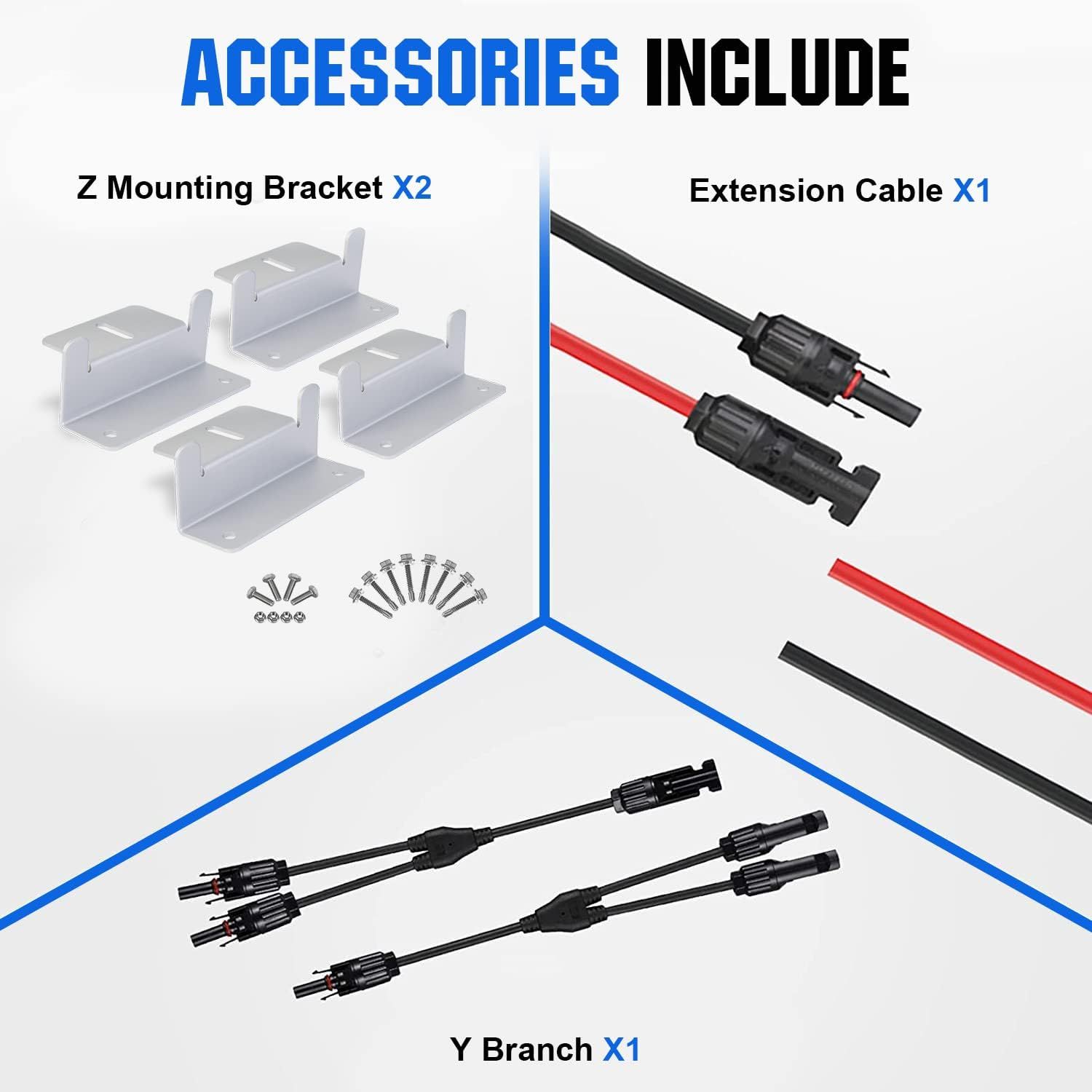 Solar Panel Kit 240W 12V System Power 1kWh/Day Off-Grid for Motorhome Car Boat Camping Shed:2pcs 120W Mono Solar Panel + 30A PWM Solar Charge Controller + Z Brackets+ Solar Extension Cables