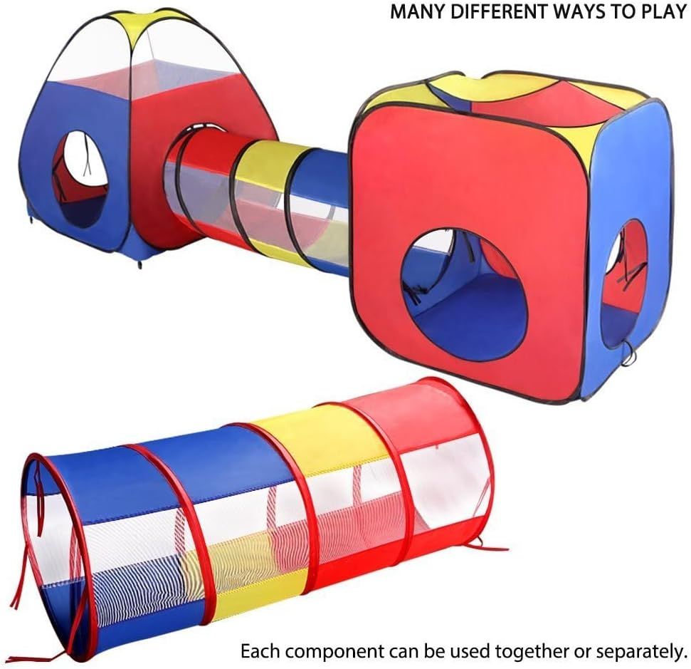 4-in-1 Kids Play Tent with Tunnel, Pop-Up Playhouse &amp; Storage Bag Indoor Outdoor