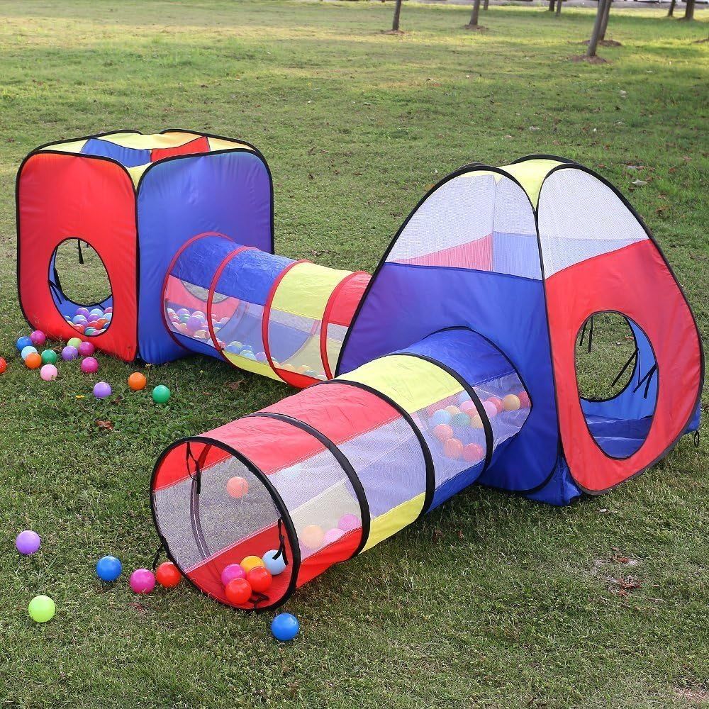 4-in-1 Kids Play Tent with Tunnel, Pop-Up Playhouse &amp; Storage Bag Indoor Outdoor