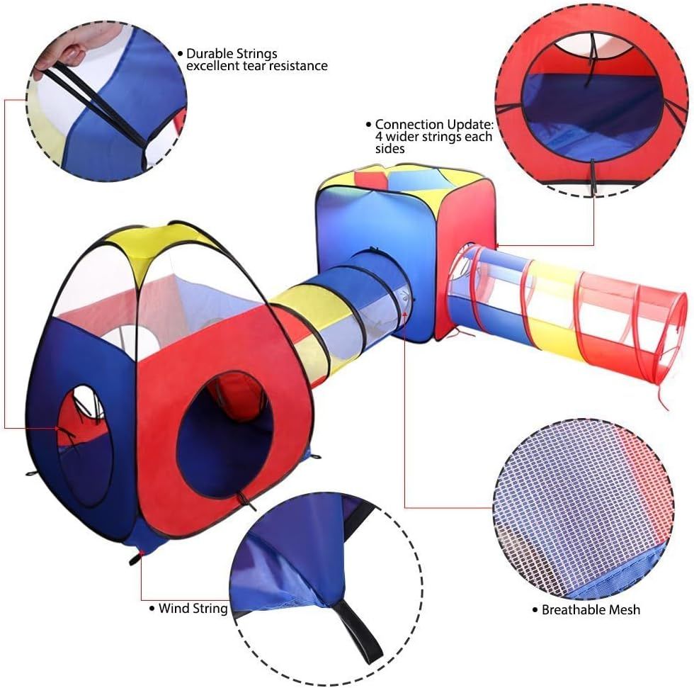 4-in-1 Kids Play Tent with Tunnel, Pop-Up Playhouse &amp; Storage Bag Indoor Outdoor