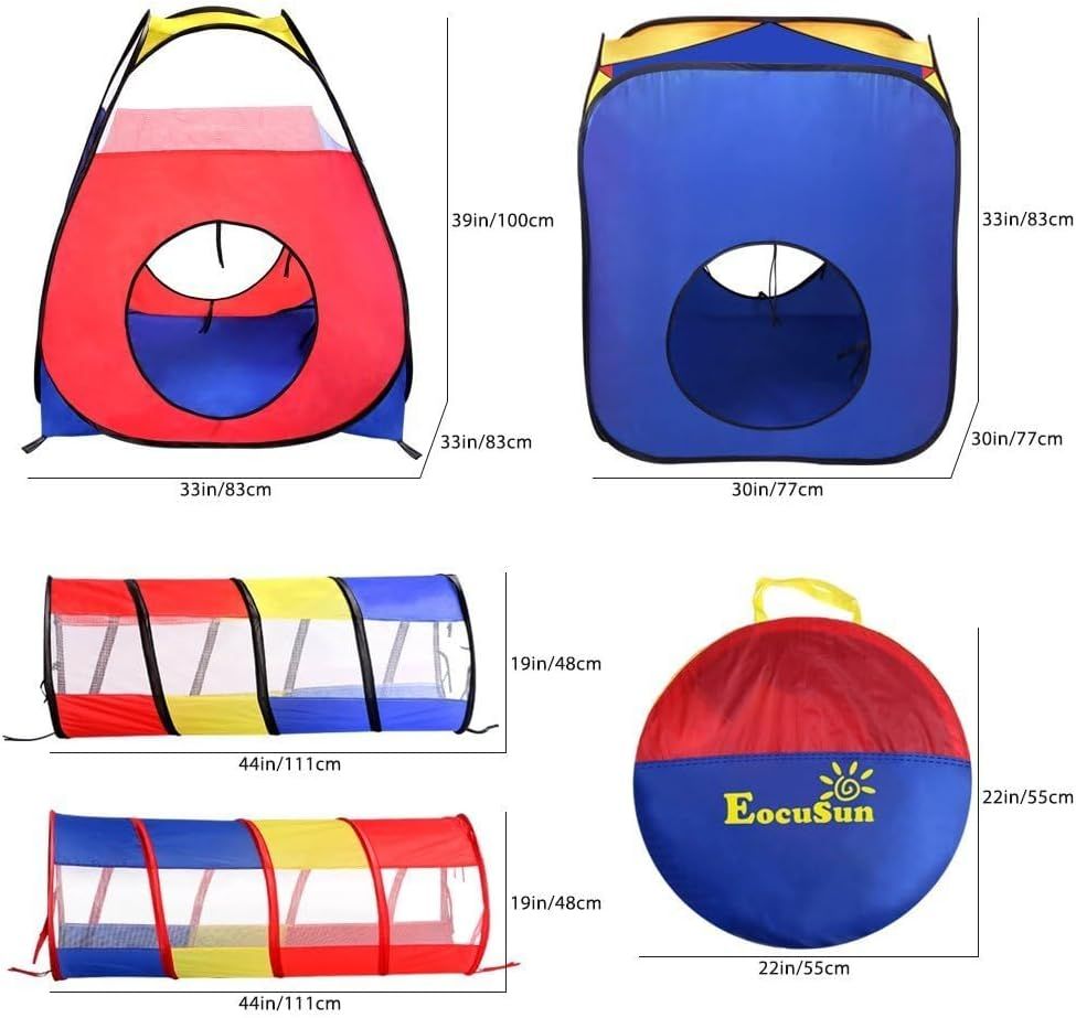 4-in-1 Kids Play Tent with Tunnel, Pop-Up Playhouse &amp; Storage Bag Indoor Outdoor
