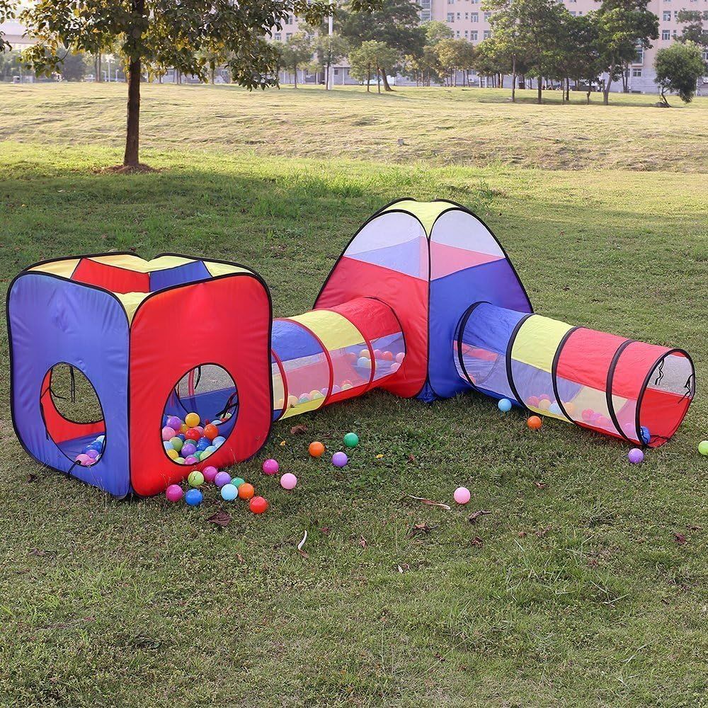 4-in-1 Kids Play Tent with Tunnel, Pop-Up Playhouse &amp; Storage Bag Indoor Outdoor