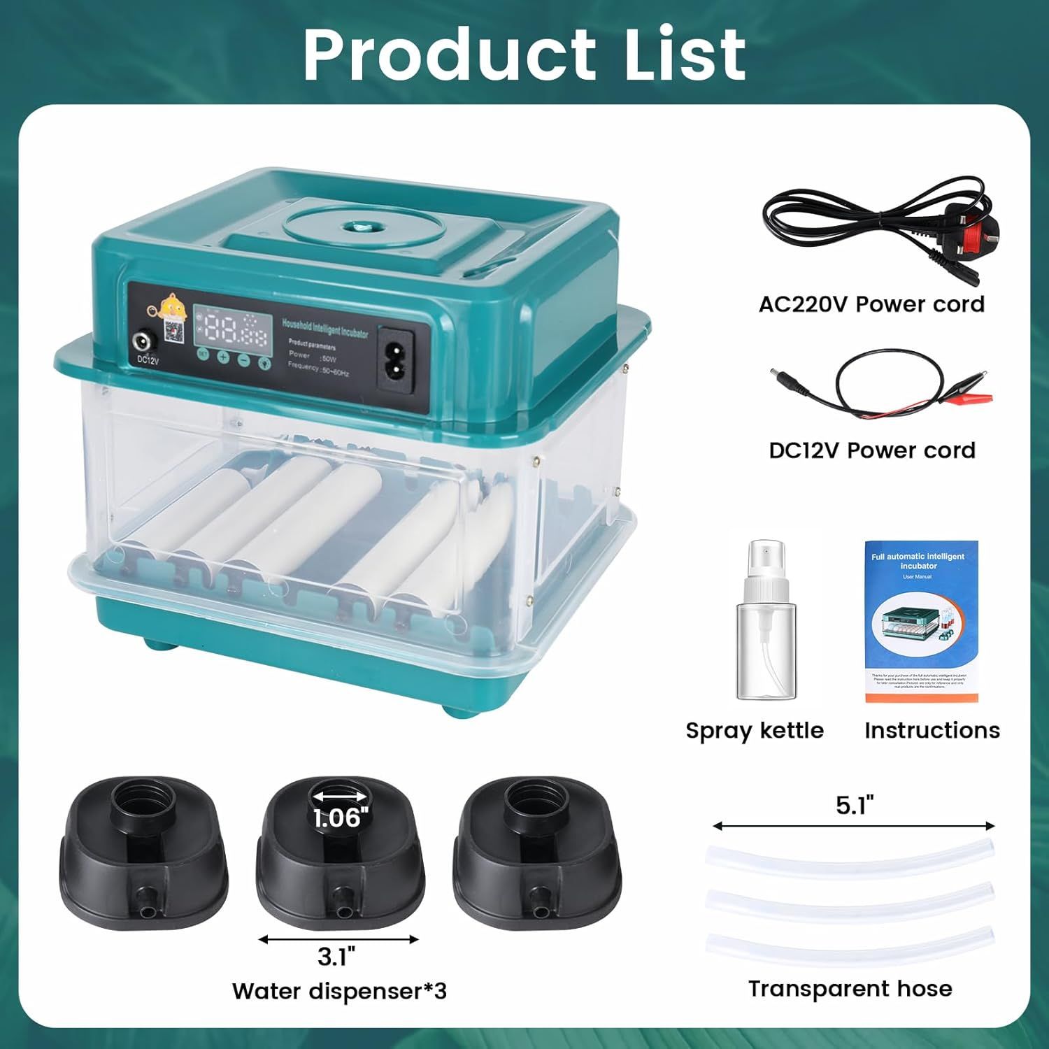 Automatic Egg Incubator for Chicken, Duck, Quail &amp; Goose Eggs – 6–20 Egg Capacity, Temperature &amp; Humidity Control, Auto Turning