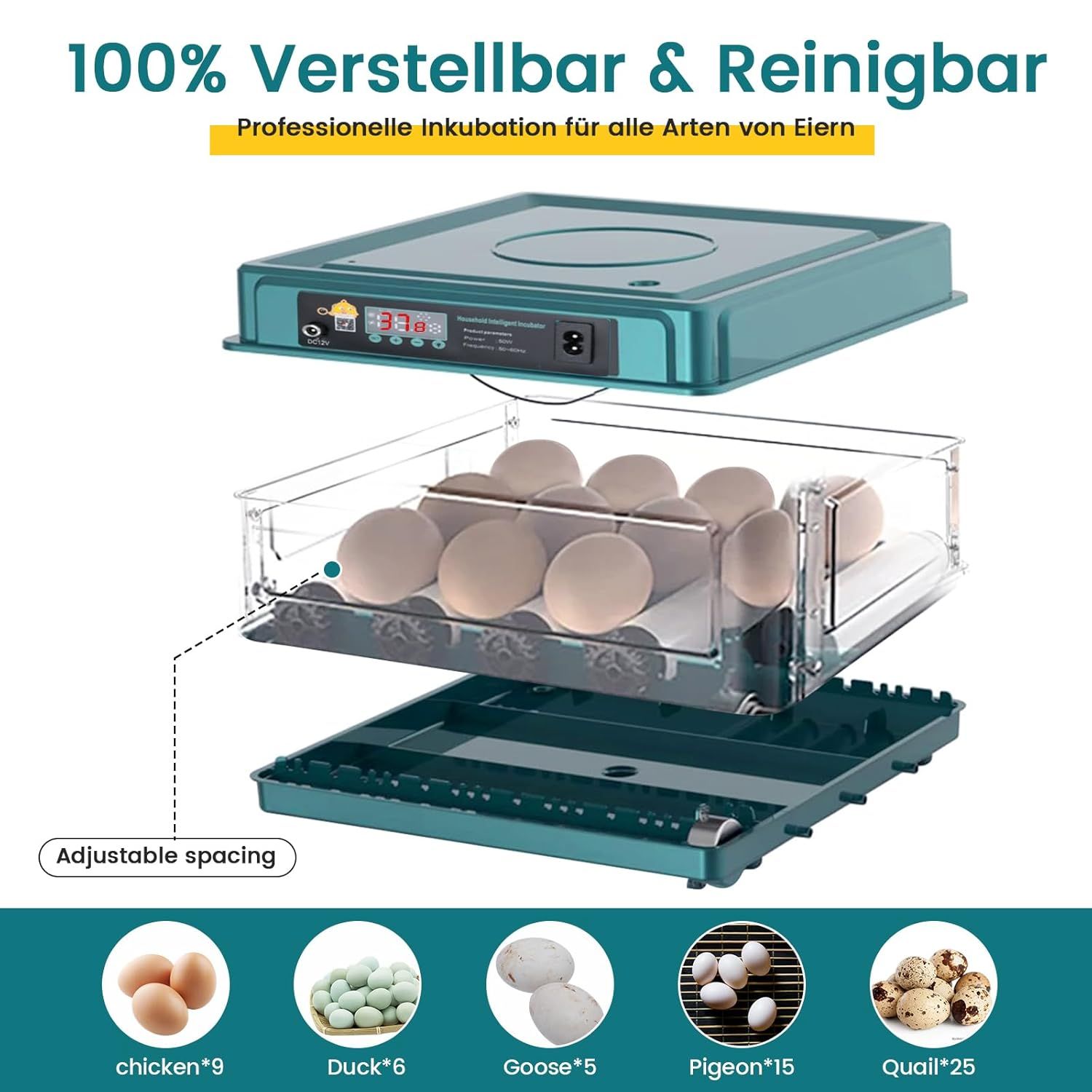 Automatic Egg Incubator for Chicken, Duck, Quail &amp; Goose Eggs – 6–20 Egg Capacity, Temperature &amp; Humidity Control, Auto Turning